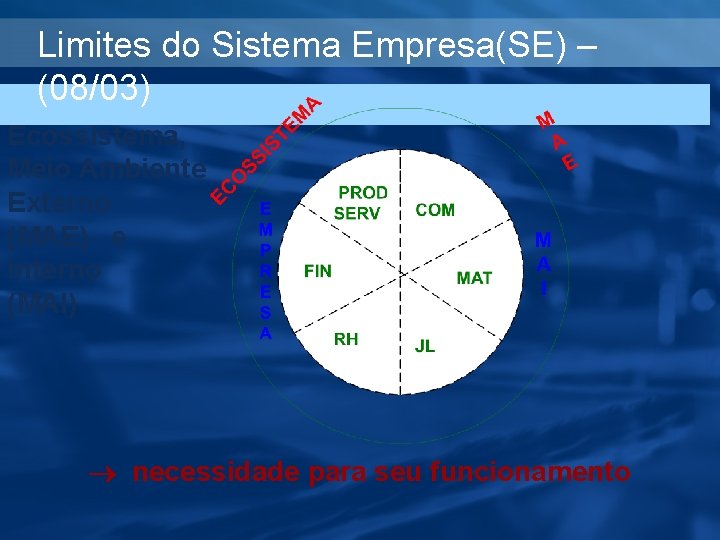 Limites do Sistema Empresa(SE) – (08/03) Ecossistema, Meio Ambiente Externo (MAE) e Interno (MAI)