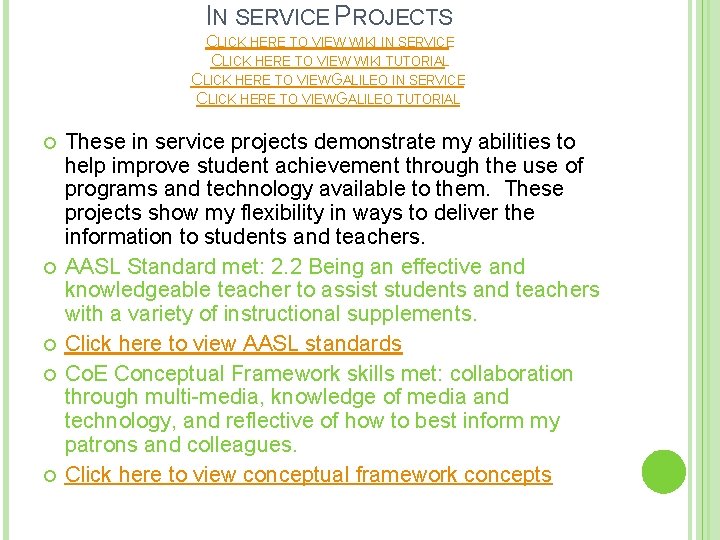 IN SERVICE PROJECTS CLICK HERE TO VIEW WIKI IN SERVICE CLICK HERE TO VIEW