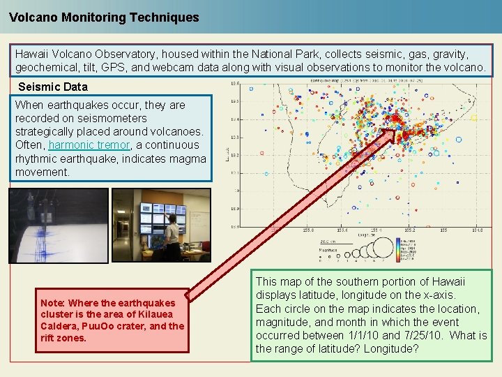 Volcano Monitoring Techniques Hawaii Volcano Observatory, housed within the National Park, collects seismic, gas,