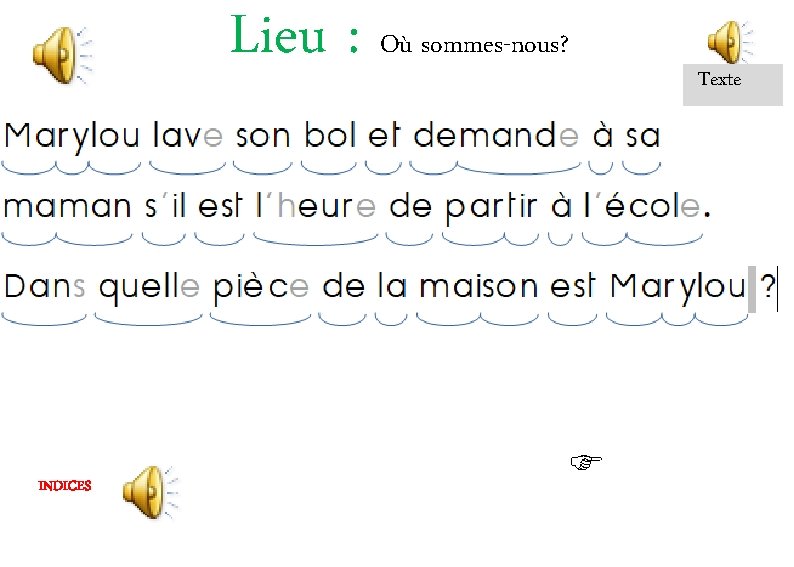 Lieu : Où sommes-nous? Texte RÉPONSE: INDICES 