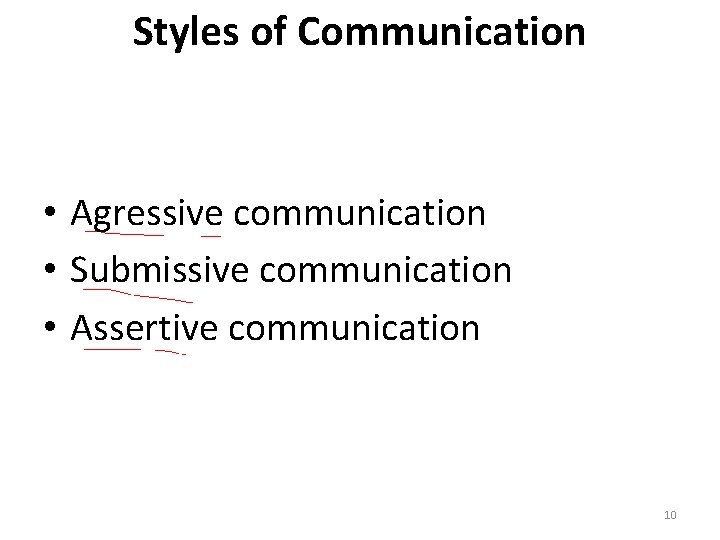 Styles of Communication • Agressive communication • Submissive communication • Assertive communication 10 