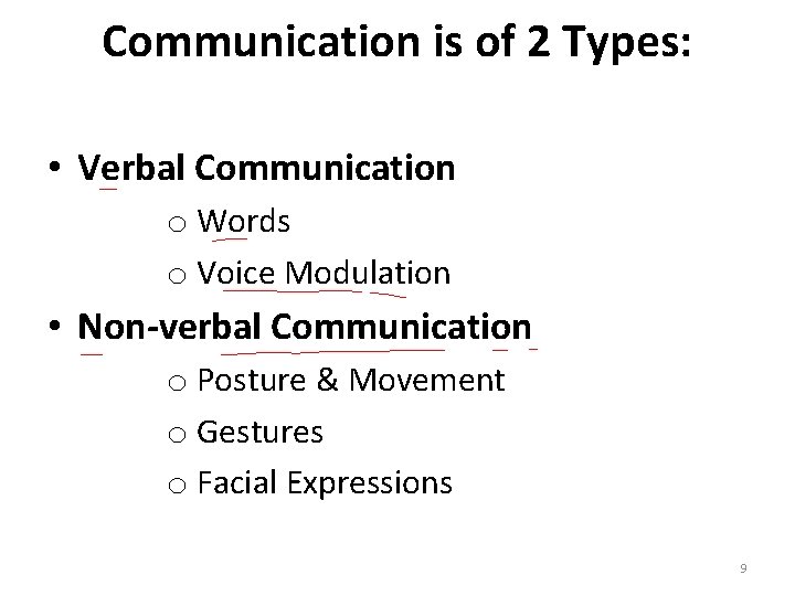 Communication is of 2 Types: • Verbal Communication o Words o Voice Modulation •