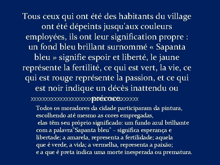 Tous ceux qui ont été des habitants du village ont été dépeints jusqu'aux couleurs