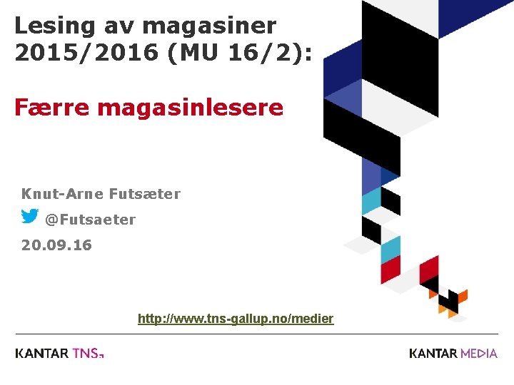 Lesing av magasiner 2015/2016 (MU 16/2): Færre magasinlesere Knut-Arne Futsæter @Futsaeter 20. 09. 16