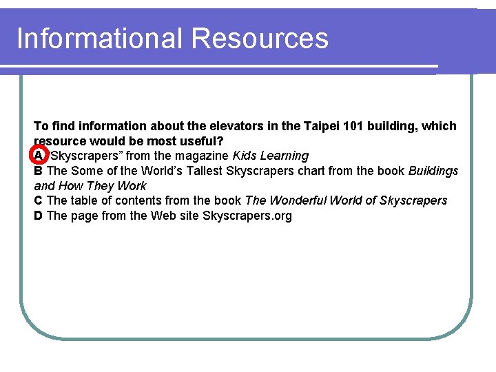 Informational Resources To find information about the elevators in the Taipei 101 building, which