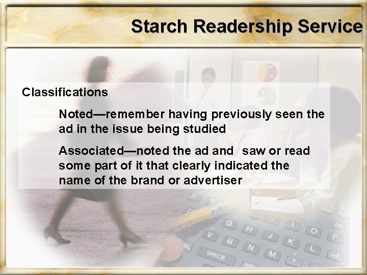 Starch Readership Service Classifications Noted—remember having previously seen the ad in the issue being