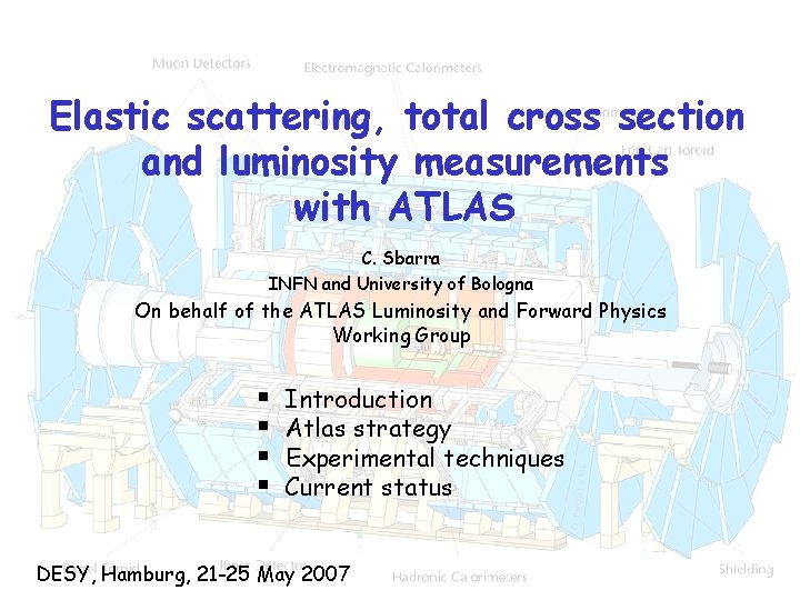 Elastic scattering, total cross section and luminosity measurements with ATLAS C. Sbarra INFN and