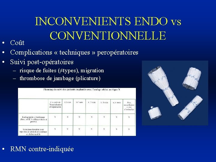 INCONVENIENTS ENDO vs CONVENTIONNELLE • Coût • Complications « techniques » peropératoires • Suivi