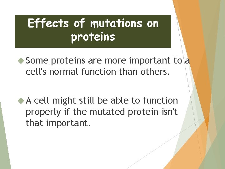 Effects of mutations on proteins Some proteins are more important to a cell's normal