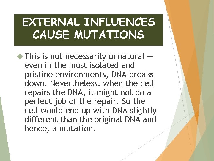 EXTERNAL INFLUENCES CAUSE MUTATIONS This is not necessarily unnatural — even in the most