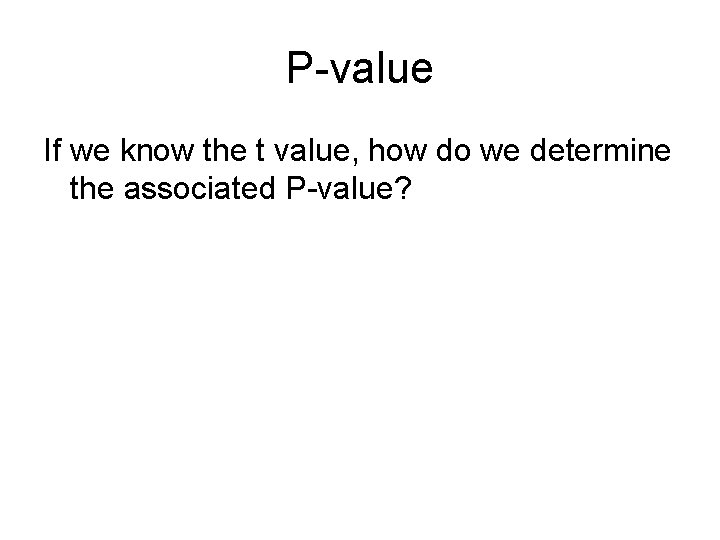 P-value If we know the t value, how do we determine the associated P-value?