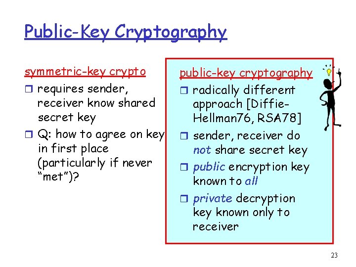 Public-Key Cryptography symmetric-key crypto r requires sender, receiver know shared secret key r Q: