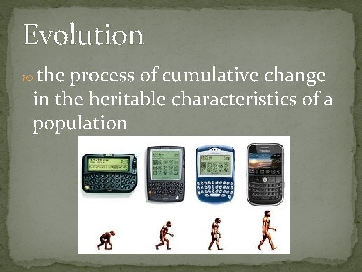 Evolution the process of cumulative change in the heritable characteristics of a population 