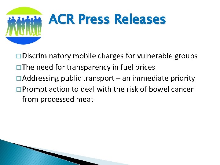 ACR Press Releases � Discriminatory mobile charges for vulnerable groups � The need for