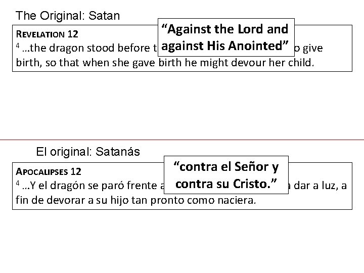 The Original: Satan “Against the Lord and 4 …the dragon stood before the against