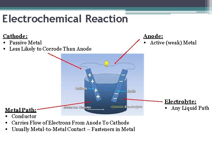 Electrochemical Reaction Cathode: § Passive Metal § Less Likely to Corrode Than Anode Metal