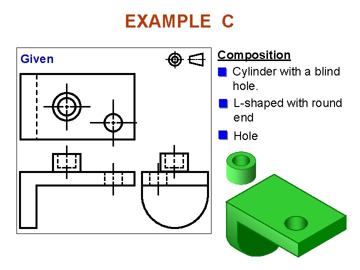 EXAMPLE C Given Composition Cylinder with a blind hole. L-shaped with round end Hole