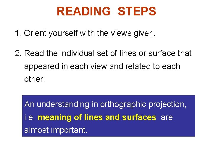 READING STEPS 1. Orient yourself with the views given. 2. Read the individual set