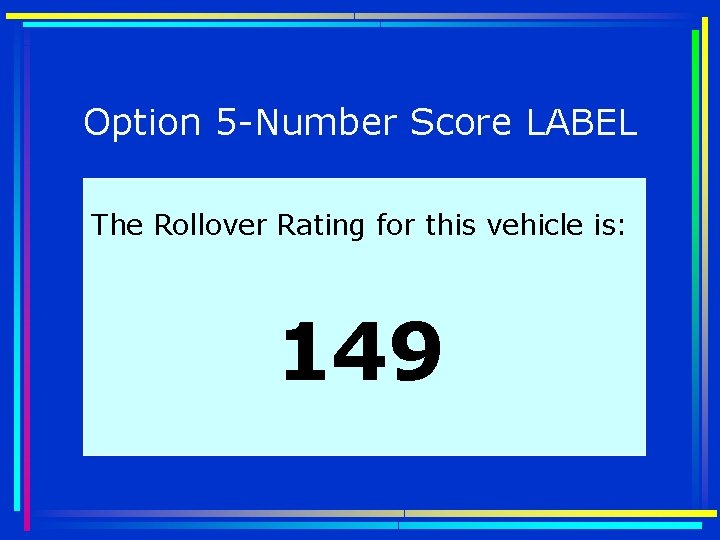 Option 5 -Number Score LABEL The Rollover Rating for this vehicle is: 149 