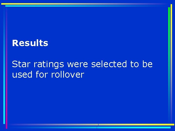 Results Star ratings were selected to be used for rollover 