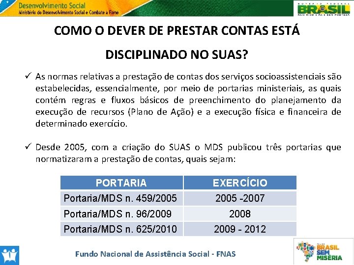 COMO O DEVER DE PRESTAR CONTAS ESTÁ DISCIPLINADO NO SUAS? ü As normas relativas