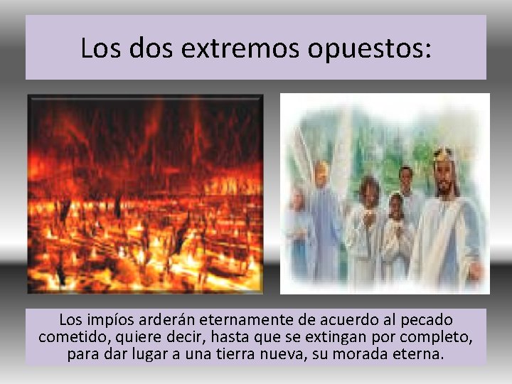 Los dos extremos opuestos: Los impíos arderán eternamente de acuerdo al pecado cometido, quiere