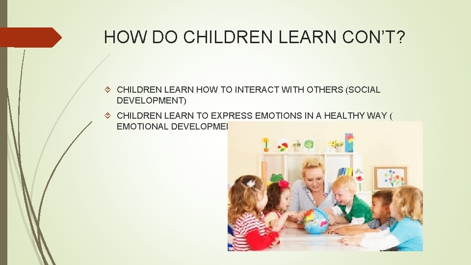HOW DO CHILDREN LEARN CON’T? CHILDREN LEARN HOW TO INTERACT WITH OTHERS (SOCIAL DEVELOPMENT)