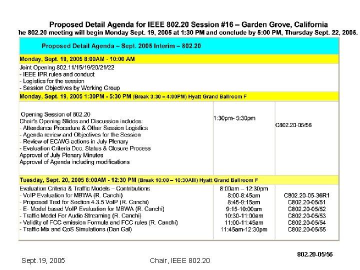 Sept. 19, 2005 Chair, IEEE 802. 20 -05/56 