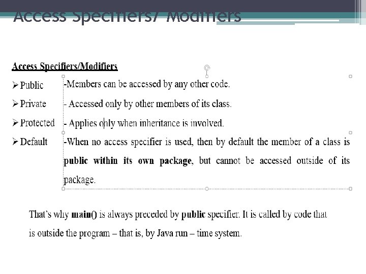 Access Specifiers/ Modifiers 