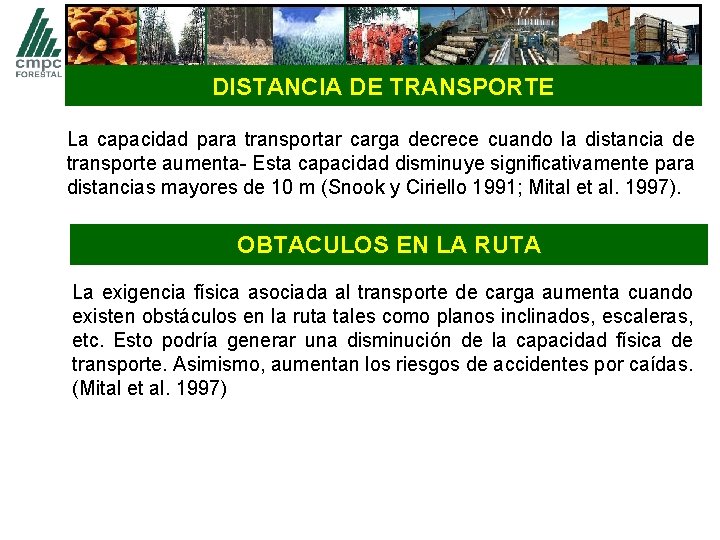 DISTANCIA DE TRANSPORTE La capacidad para transportar carga decrece cuando la distancia de transporte