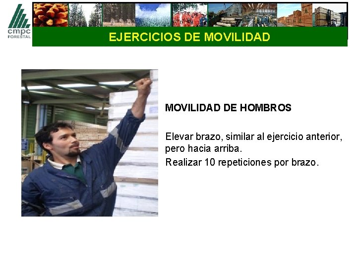 EJERCICIOS DE MOVILIDAD DE HOMBROS Elevar brazo, similar al ejercicio anterior, pero hacia arriba.