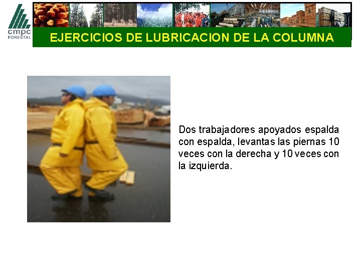 EJERCICIOS DE LUBRICACION DE LA COLUMNA Dos trabajadores apoyados espalda con espalda, levantas las