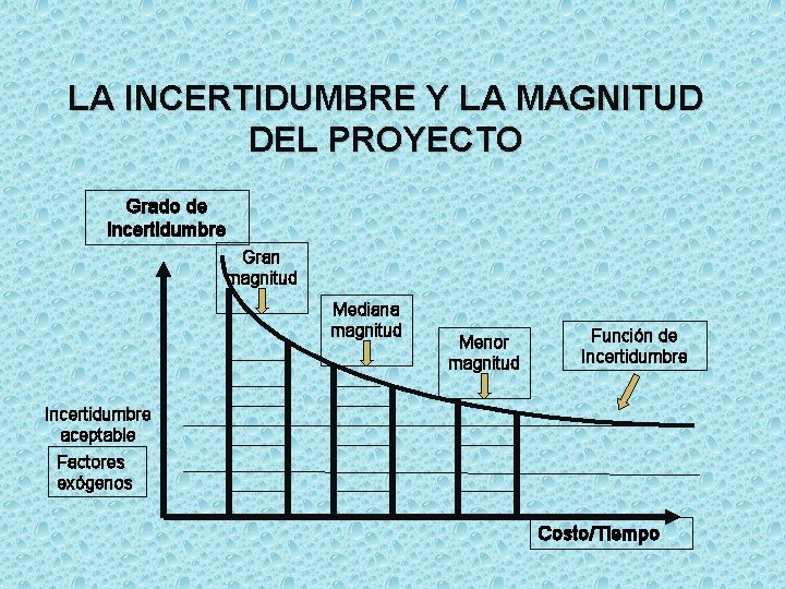 LA INCERTIDUMBRE Y LA MAGNITUD DEL PROYECTO Grado de incertidumbre Gran magnitud Mediana magnitud