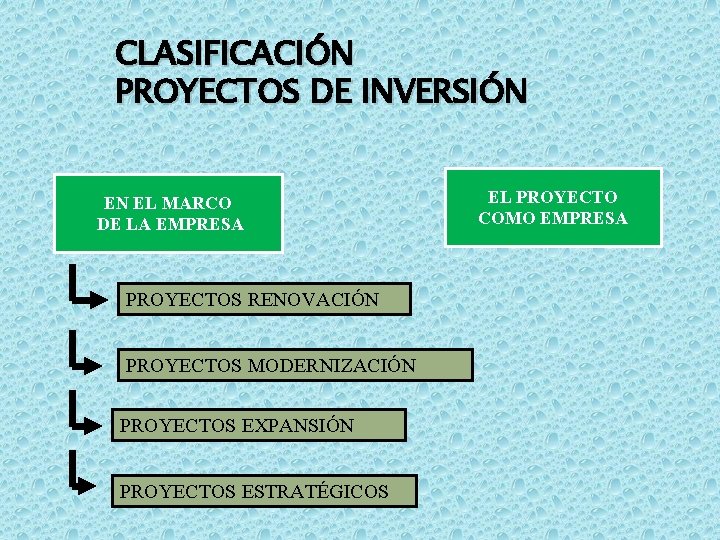 CLASIFICACIÓN PROYECTOS DE INVERSIÓN EN EL MARCO DE LA EMPRESA PROYECTOS RENOVACIÓN PROYECTOS MODERNIZACIÓN