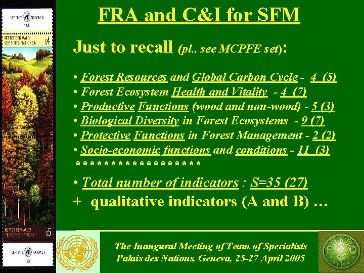 FRA and C&I for SFM Just to recall (pl. , see MCPFE set): •