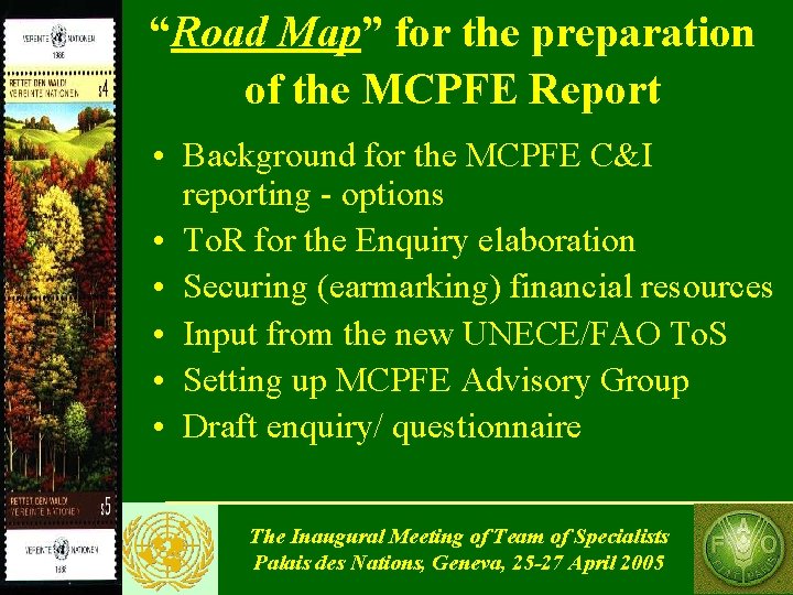 “Road Map” for the preparation of the MCPFE Report • Background for the MCPFE