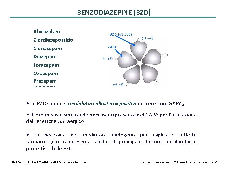 BENZODIAZEPINE (BZD) Alprazolam Clordiazepossido Clonazepam Diazepam Lorazepam Oxazepam Prazepam ……………. • Le BZD sono