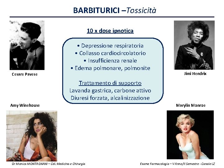 BARBITURICI –Tossicità 10 x dose ipnotica Cesare Pavese • Depressione respiratoria • Collasso cardiocircolatorio