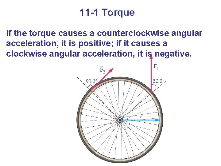 11 -1 Torque If the torque causes a counterclockwise angular acceleration, it is positive;