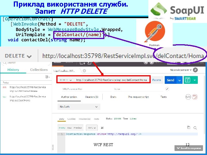 Приклад використання служби. Запит HTTP DELETE [Operation. Contract] [Web. Invoke(Method = "DELETE", Body. Style