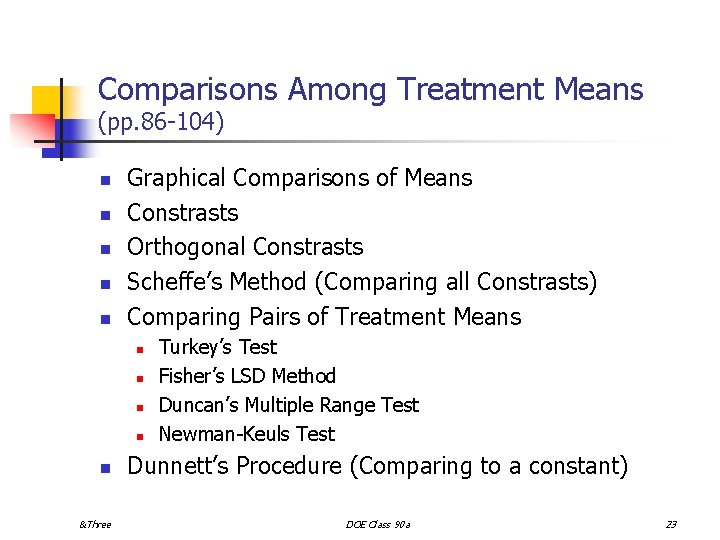 Comparisons Among Treatment Means (pp. 86 -104) n n n Graphical Comparisons of Means