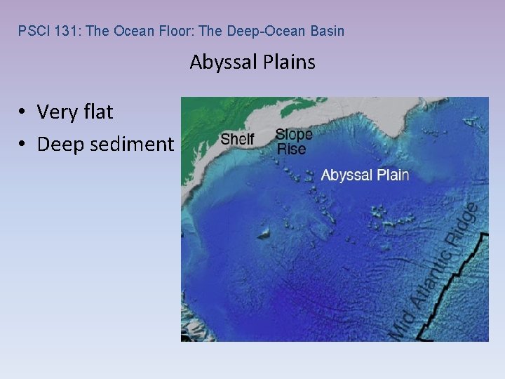 PSCI 131: The Ocean Floor: The Deep-Ocean Basin Abyssal Plains • Very flat •
