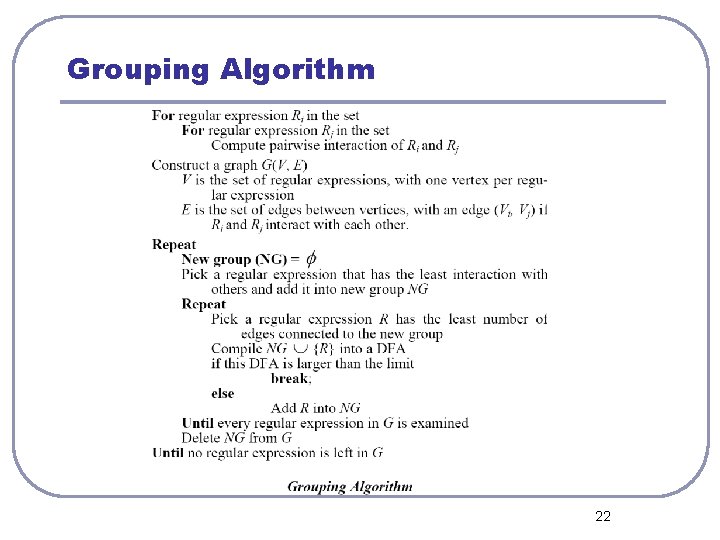 Grouping Algorithm 22 