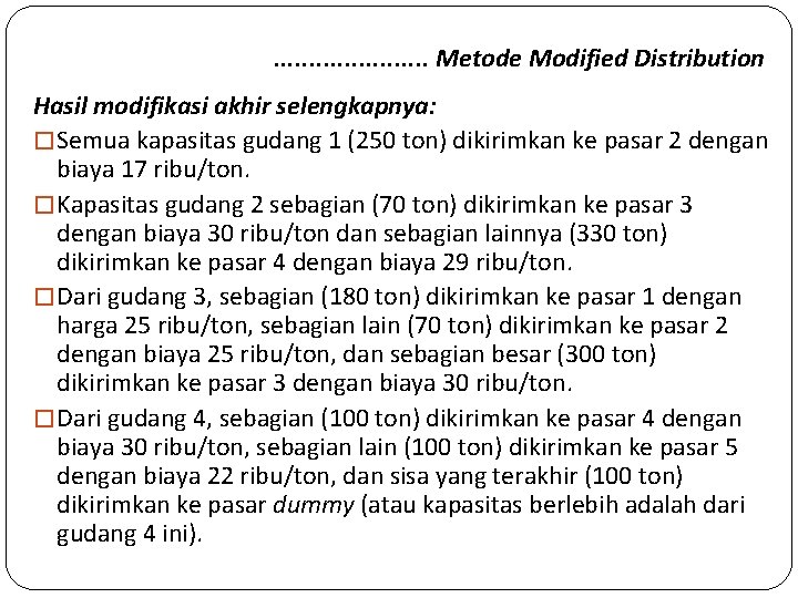 . . . . . Metode Modified Distribution Hasil modifikasi akhir selengkapnya: � Semua