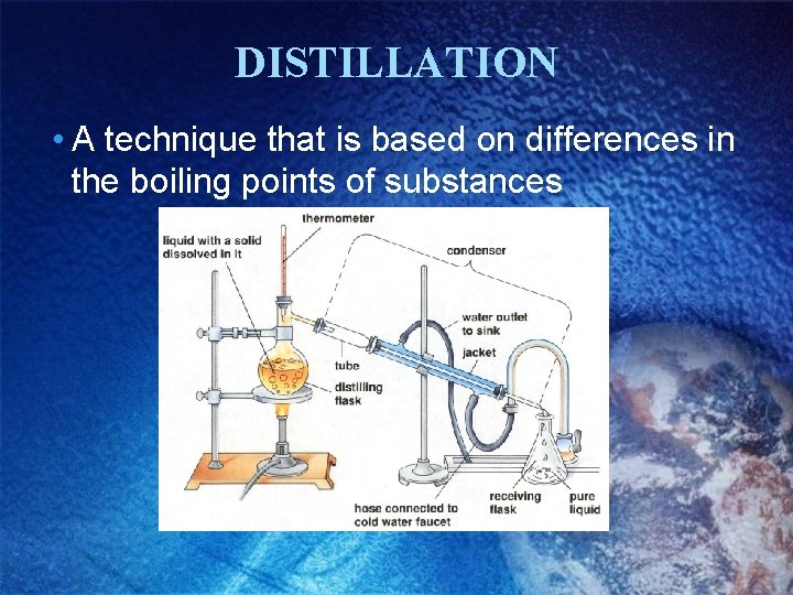 DISTILLATION • A technique that is based on differences in the boiling points of