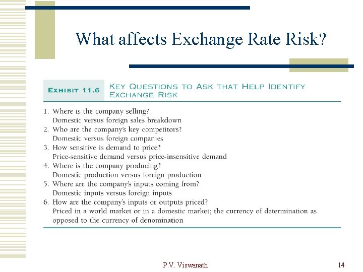 What affects Exchange Rate Risk? P. V. Viswanath 14 