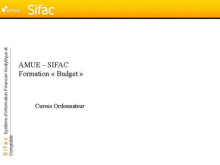Comptable Sifac Système d’Information Financier Analytique et Sifac AMUE – SIFAC Formation « Budget