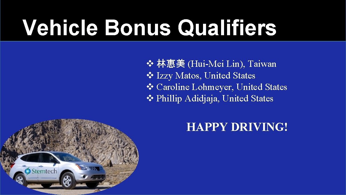 Vehicle Bonus Qualifiers v 林惠美 (Hui-Mei Lin), Taiwan v Izzy Matos, United States v
