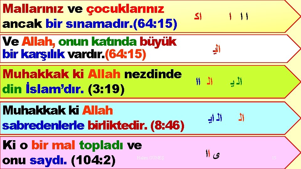 Mallarınız ve çocuklarınız ancak bir sınamadır. (64: 15) Ve Allah, onun katında büyük bir