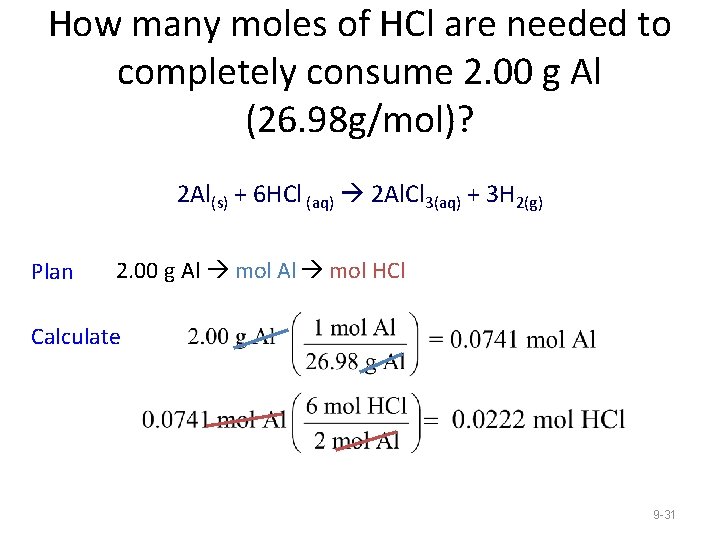 How many moles of HCl are needed to completely consume 2. 00 g Al
